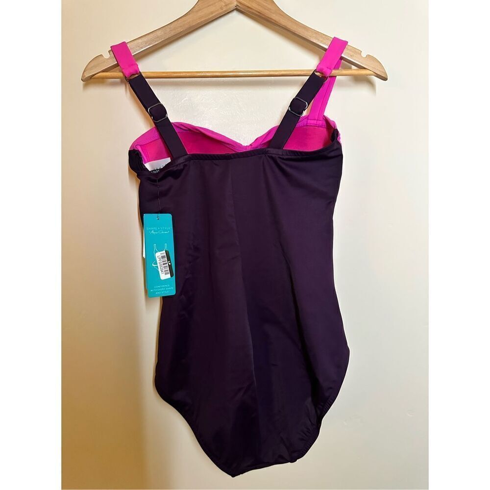 🌸 Aqua Green Pink and Purple Ruched One Piece Swimsuit Size 6 New - Picture 7 of 7